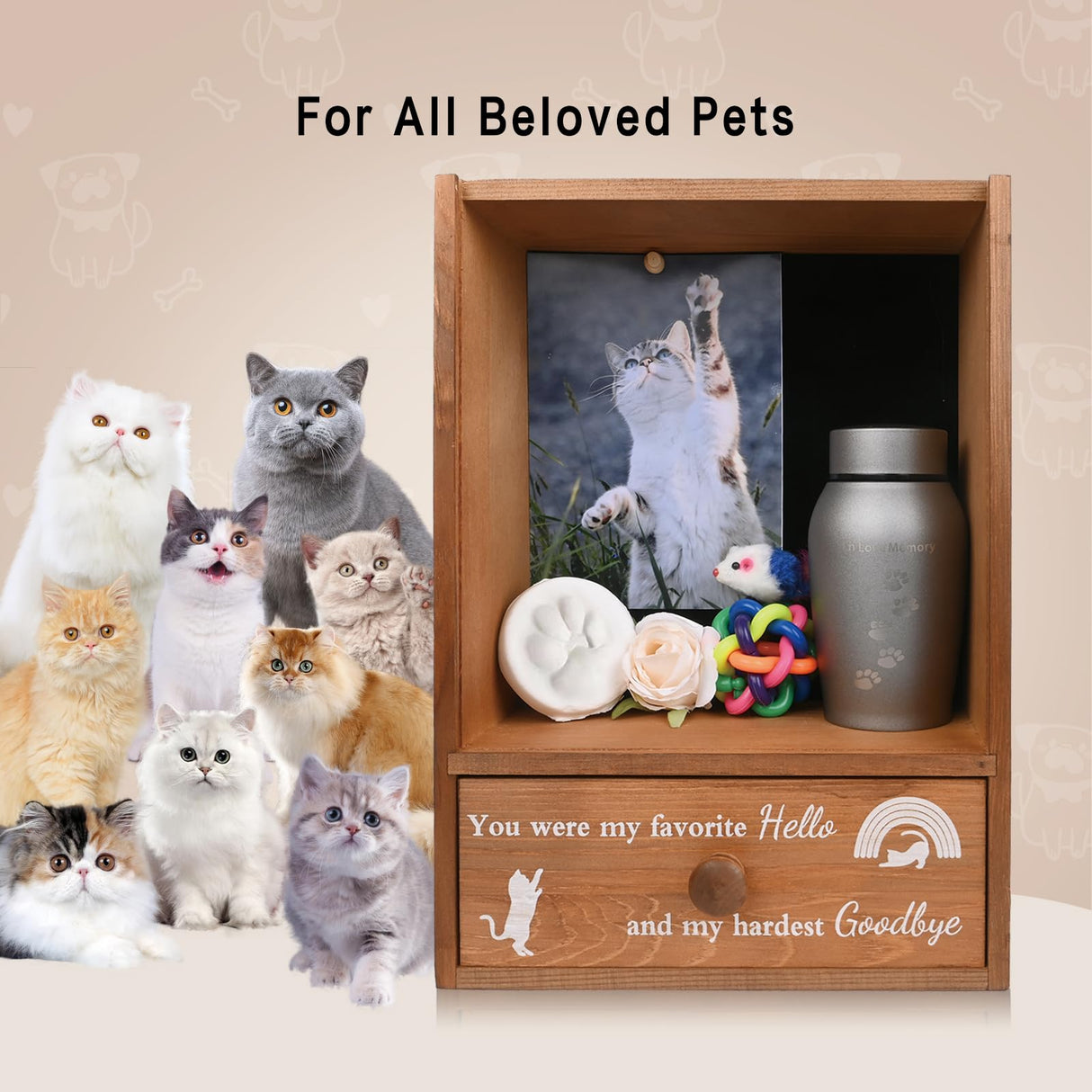 Favonuovy Pet Memorial Shadow Box Keepsake 9.25x13 Cat Memorial Gifts for Loss of Cat Death Sympathy and Remembrance Gift Large Pet Picture Frame Display Case with Deep Rainbow Bridge Drawer Favonuovy