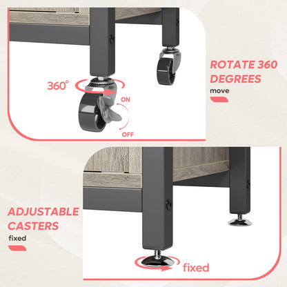 Bestier Adjustable Height Microwave Stand with Storage Cabinet and Wheels - Industrial Coffee Bar Shelf in Grey Wash