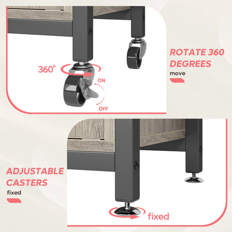 Bestier Adjustable Height Microwave Stand with Storage Cabinet and Wheels - Industrial Coffee Bar Shelf in Grey Wash Bestier