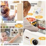 Kids Kitchen Playset, Realistic Wooden Kitchen Playset for Toddlers & Kids with Lights, Sounds & Storage, Ideal Gift for Boys & Girls deli