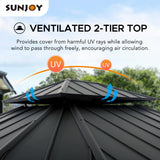 Sunjoy 11 x 13 ft. Hardtop Gazebo Outdoor 2-Tier Steel Hardtop Metal Gazebo with Dual Rails and Ceiling Hook, Suitable for Patio & Backyard by SummerCove, Grey Sunjoy