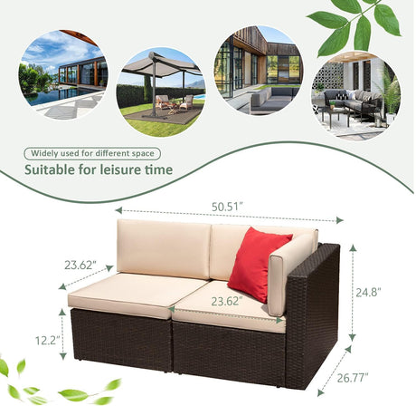 Devoko Patio Furniture Sofa Sets Outdoor All-Weather Sectional Corner Sofa and Armless Sofa (Beige, 2 PCS Patio Sofa Set) Devoko