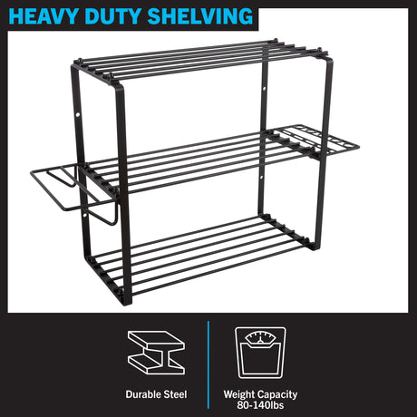 Power Tool Organizer - 4-Tier Garage Shelving Unit with 140lb Max Capacity - Wall Mount Garage Storage System for Tools by Stalwart Stalwart