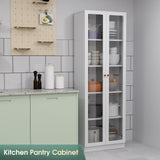 IRONMIX Modern Display Cabinet with Doors, Metal Curio Display Cabinet with Adjustable Shelves, 70.87" H China Cabinet, White Book Shelf with Storage Cabinet for Home Office Living Room IRONMIX