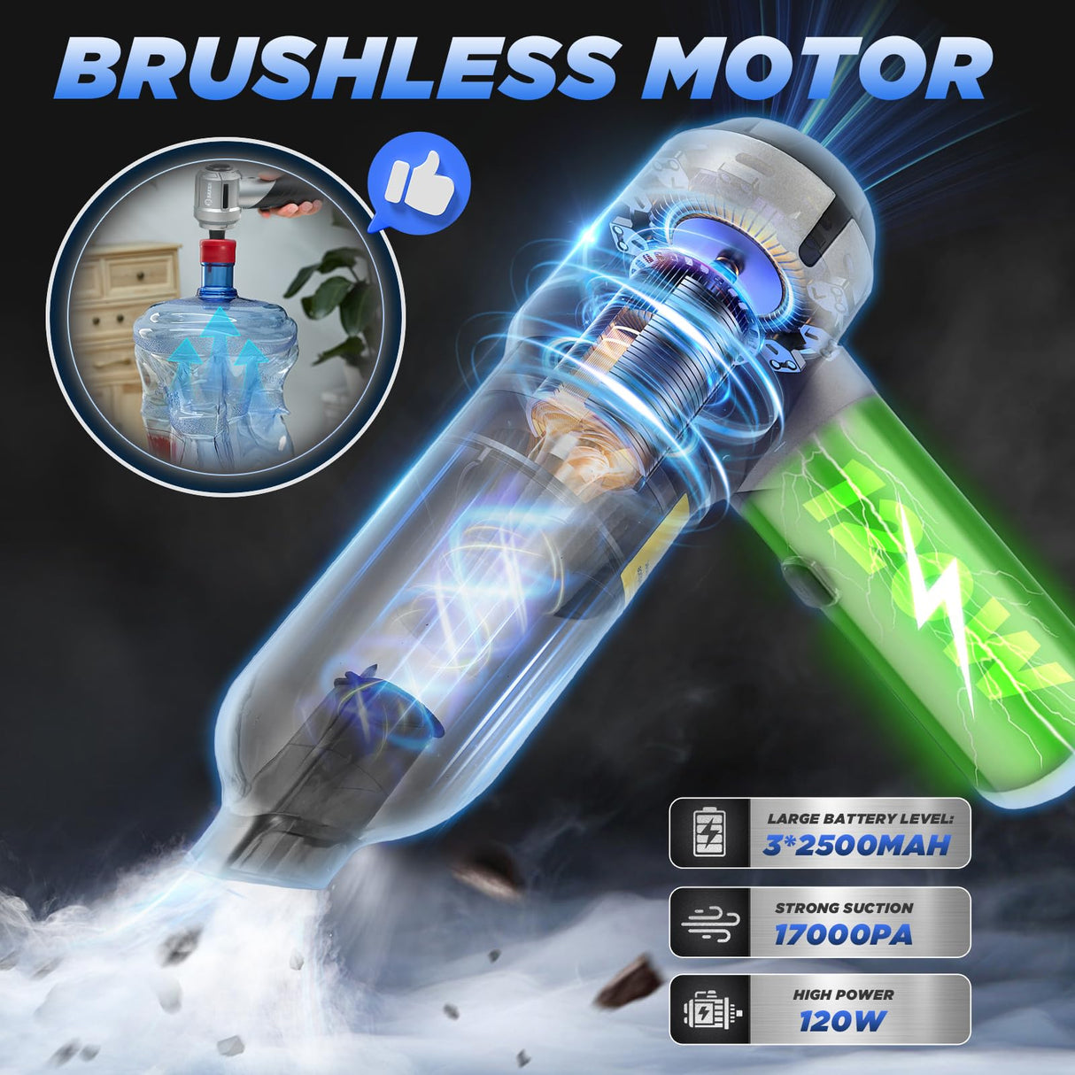 Saker Car Vacuum Portable Cordless17000PA Handheld Vacuum Rechargeable Foldable Vacuum Cleaner with Brushless Motor for Home,Office Pet and Car Cleaning HL132 Black Saker