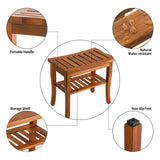 VaeFae Teak Shower Bench, Spa Bath Shower Stool with Storage Shelf, Wooden Seat Stool for Bathroom VaeFae