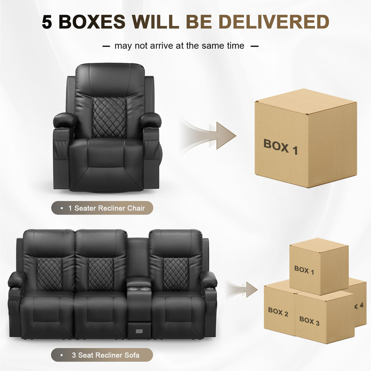 YONISEE Modern Recliner Sofa Set - 3 Seat Sofa & 1PC Swivel Recliner Chairs with Heat & Massage for Living Room (3+1) YONISEE