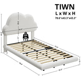 LIKIMIO Twin Bed Frames with Cloud Headboard, Upholstered Boucle Floating Platform Bed with LED Lights, Solid Wooden Slats Support, No Box Spring Needed, Easy Assembly, White LIKIMIO