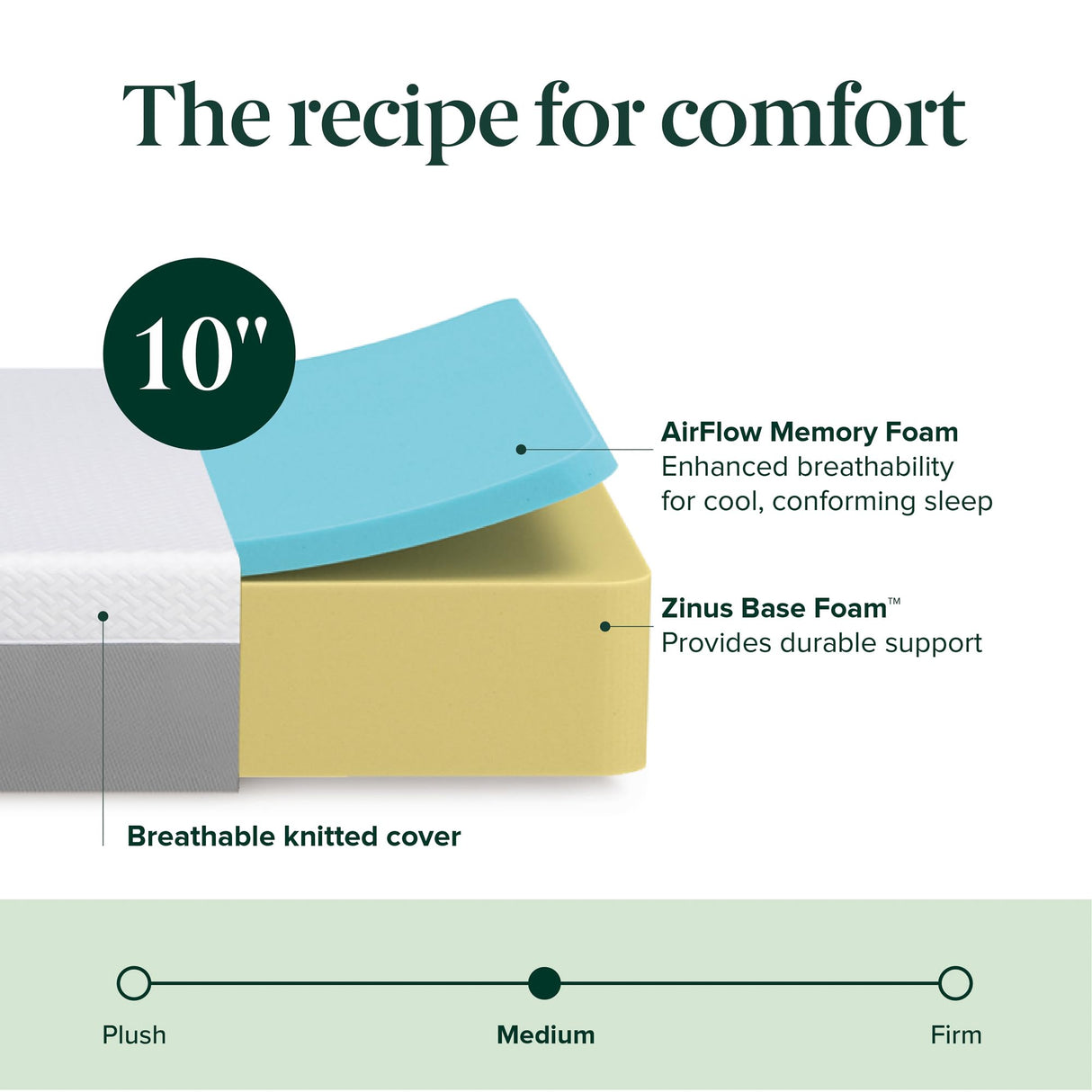 ZINUS 10 Inch Green Tea Essential Memory Foam Mattress [New Version], King, Fiberglass Free, Medium Feel, Breathable Airflow Memory Foam, Certified Safe Foams & Fabric, Mattress in A Box Zinus