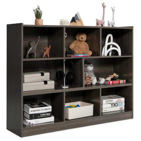 SILKYDRY 3-Tier Open Bookcase with 8 Cubes - Versatile Wooden Storage Cabinet in Grey SILKYDRY