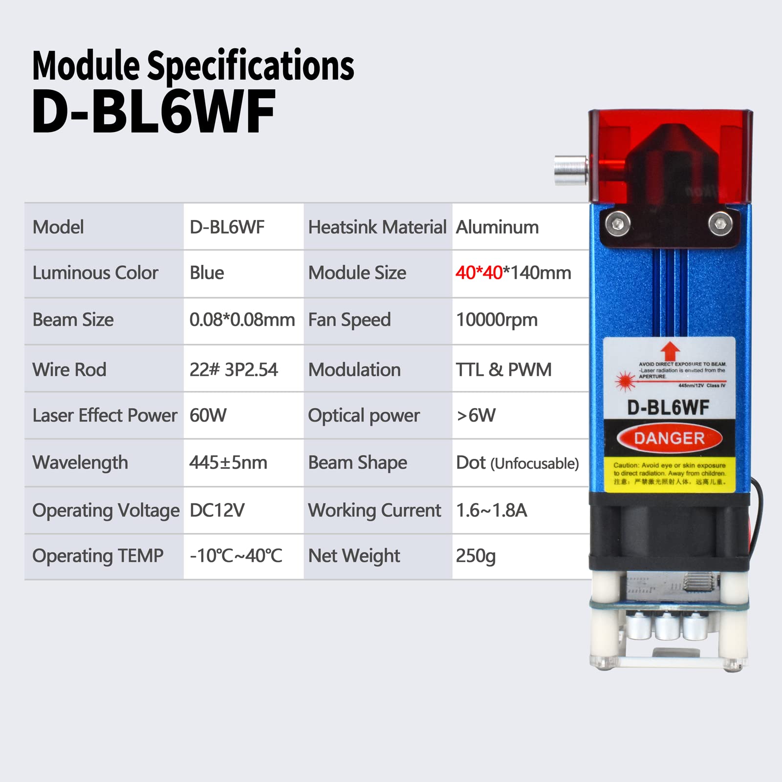 Laser Engraver Module, 60W Laser Engraving Cutting Module, 6W Optical Power - WoodArtSupply