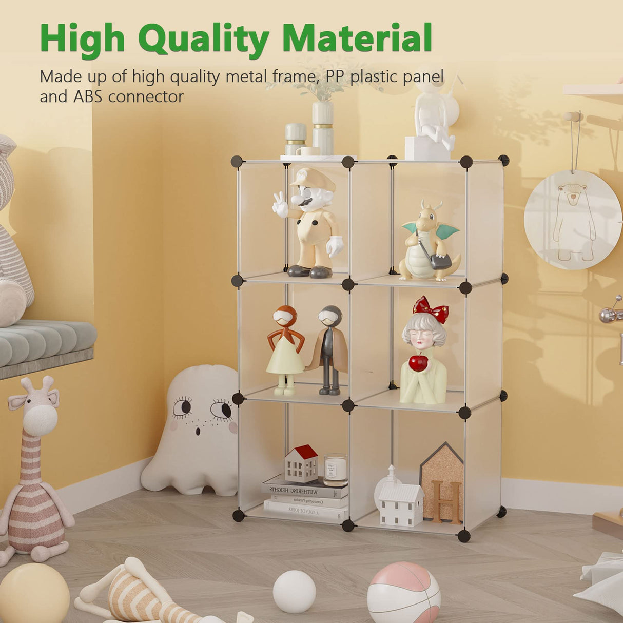 C&AHOME Cube Storage Organizer, 6-Cube Shelves Units, Closet Cabinet, DIY Plastic Modular Book Shelf, Ideal for Bedroom, Living Room, Office, 36.6" L x 12.4" W x 36.6" H Translucent White SBTM3506A C&AHOME