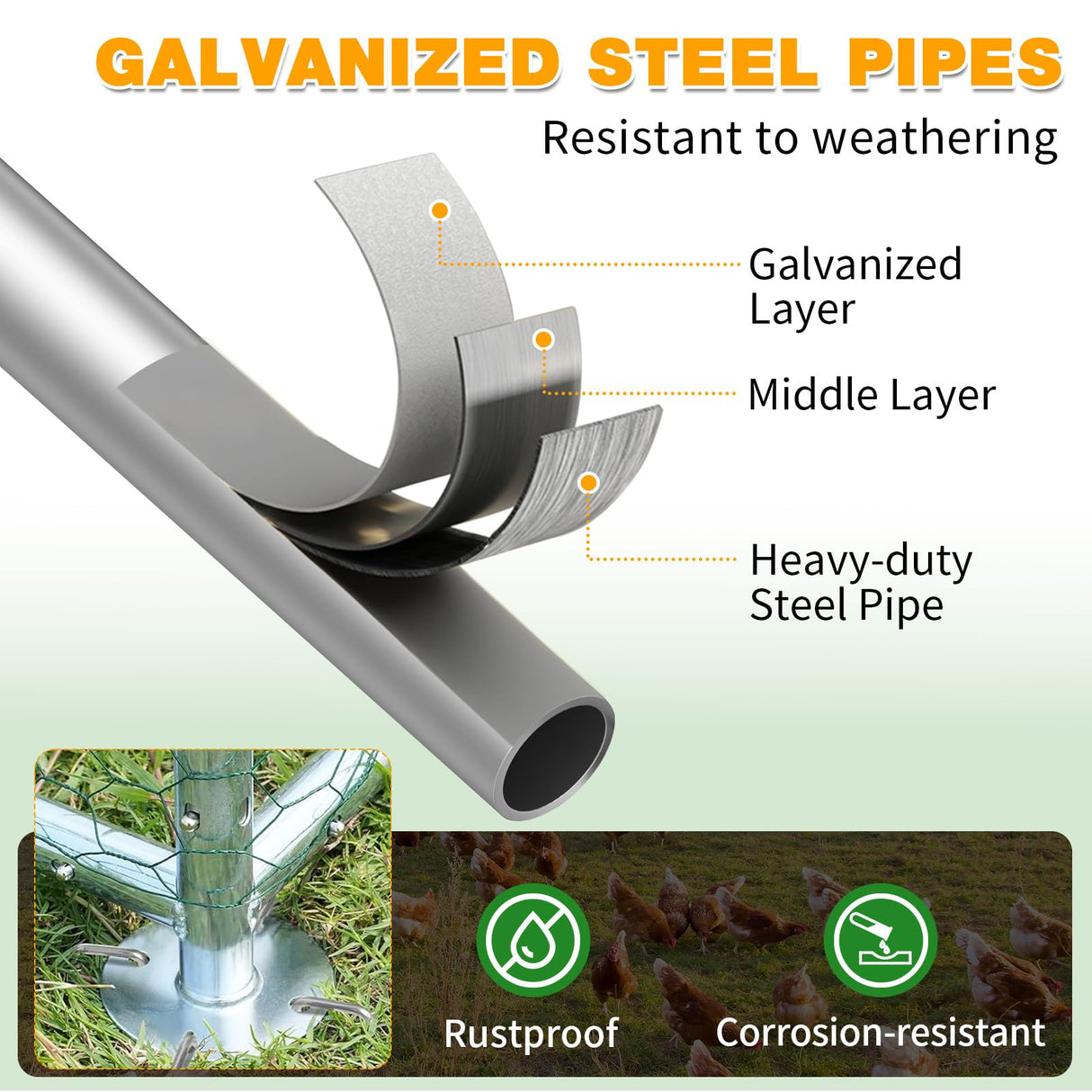 VINGLI Large Metal Chicken Coop, Spacious Chickens Poultry Cage with Waterproof & Anti-UV Cover, Duck Rabbit Walk-in Chicken Pen Outdoor (6.5 x 9.8 x 6.5 ft) VINGLI