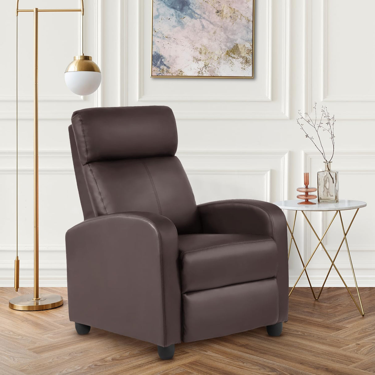 FDW Recliner Chair Massage Chair Reading Chair Reclining Sofa Home Theater Seating with Lumbar Support Massage and Padded Backrest for Living Room and Bedroom (Leather, Brown) FDW