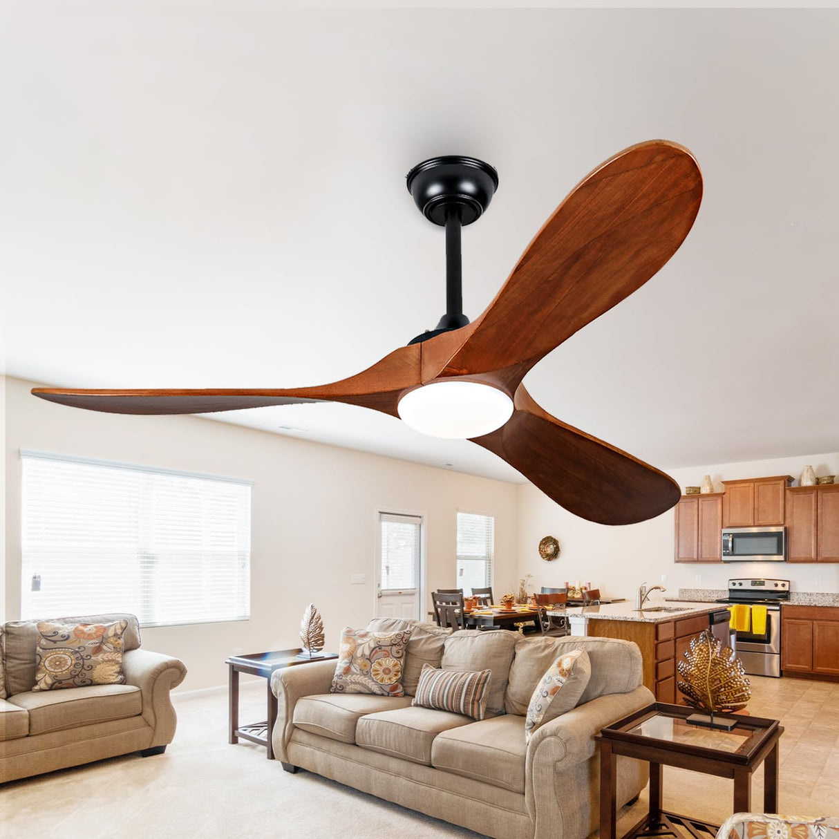 Ceversa 52 Inch Propeller Ceiling Fans with Lights and Remote,3 Blades Wood Rustic Ceiling Fans,Quiet Noiseless DC Motor,Outdoor Modern Ceiing Fans for Farmhouse,Living Room,Bedroom,Indoor,Walnut Ceversa