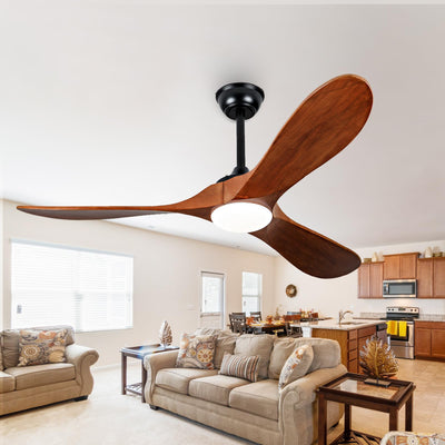 Ceversa 52 Inch Propeller Ceiling Fans with Lights and Remote,3 Blades Wood Rustic Ceiling Fans,Quiet Noiseless DC Motor,Outdoor Modern Ceiing Fans for Farmhouse,Living Room,Bedroom,Indoor,Walnut