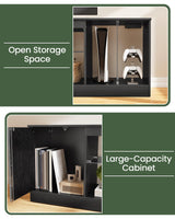 CHOEZON TV Stand with Power Outlets to 55 inch TV, Modern Entertainment Center with Multi-Color LED Light, Media TV Console with Adjustable Glass Shelves for Living Room, Bedroom, Black MDS01UDBB CHOEZON