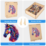 Horse Head Wooden Puzzle for Adults, Horse Wooden Jigsaw Puzzles(10.8 * 12.6in-200pcs), Unique Shape Animal Adult Puzzles,Irregular Wood Puzzles Best Gift for Adults and Kids Family Game Reouinty