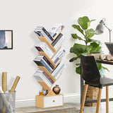 SHEEPAM 8-Tier Natural Wood Tree Bookshelf with Drawer for Home Office and Living Room Storage SHEEPAM