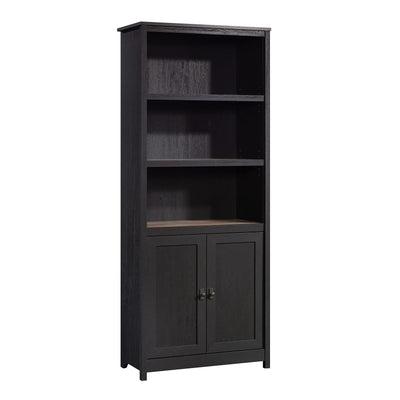Sauder Cottage Road Book Shelf, Bookshelf with Storage, Library Bookcase with Doors and Adjustable Shelves, in Raven Oak Finish