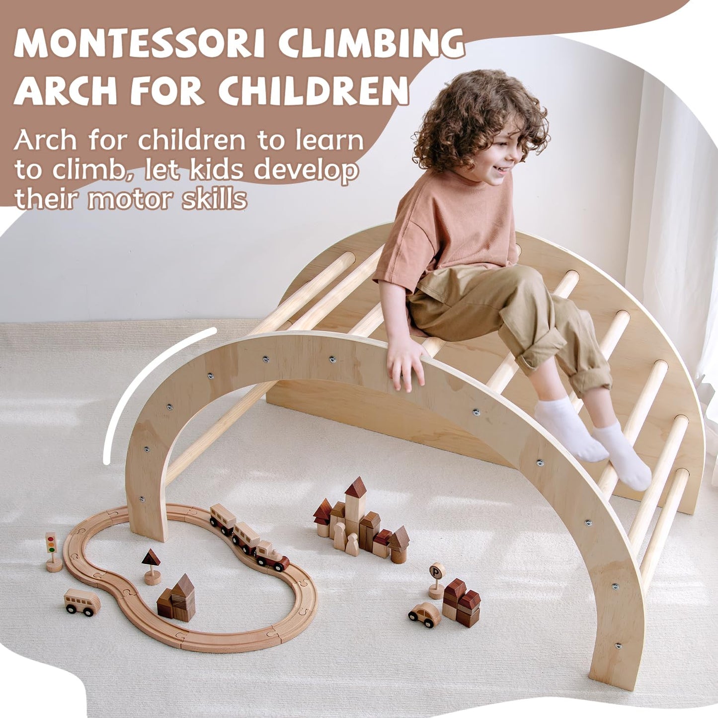 Avrsol Arch Climber for Kids, Montessori Sensory Table for Kids, Kids Climber Arch with Cushion Set, Climbing Gym, Arch Rocker Toddler Climbing Wooden Toy Indoor