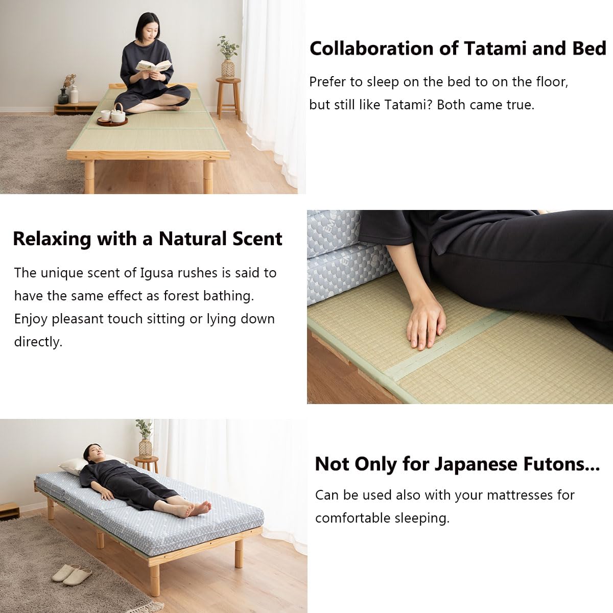 EMOOR Earth-Natural Wood Slatted & Tatami Twin Bed Frame with Adjustable Heights for Japanese Futon Mattress - WoodArtSupply