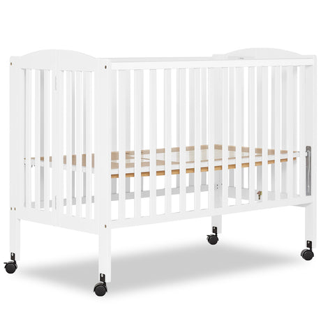 Dream On Me Full Size 2-in-1 Folding Stationary Side Crib In White, Locking Wheels, Folds Flat For Storage, Comes with Teething Guard, Non-Toxic Finish Dream On Me