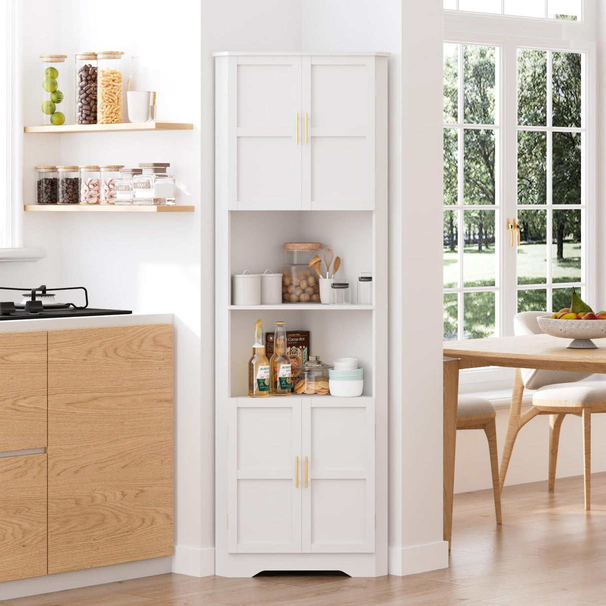 CHUWELL Corner Cabinet, 67'' Tall Corner Storage Cabinet with 4 Barn Doors and Adjustable Shelves for Living Room, Kitchen, Bathroom, Laundry Room, White CHUWELL
