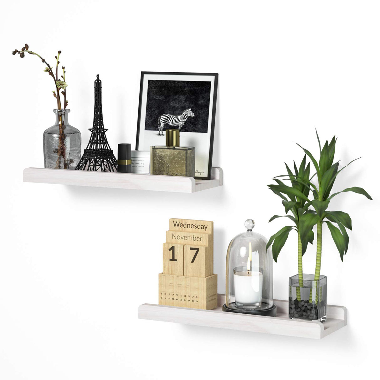 Love-KANKEI Floating Shelves Wall Mounted Set of 2, 17 Inch Rustic Wood Wall Shelves for Storage, Bedroom Living Room Bathroom Kitchen Office and More White Love-KANKEI