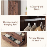 Hlivelood 2 Doors Wardrobe Armoire Closet with Doors and Drawers, Farmhouse Wooden Armoire Storage Cabinet with Shelves & Hanging Rod for Bedroom, Brown Hlivelood