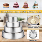 Cake Pan Set - 4”, 6”, 8”, 9.5”, P&P CHEF 4 Piece Round Baking Cake Pans Tin Stainless Steel, Oven/Pot/Dishwasher Safe, Heavy Duty & Non Toxic, Mirror Finish & Easy Clean P&P CHEF