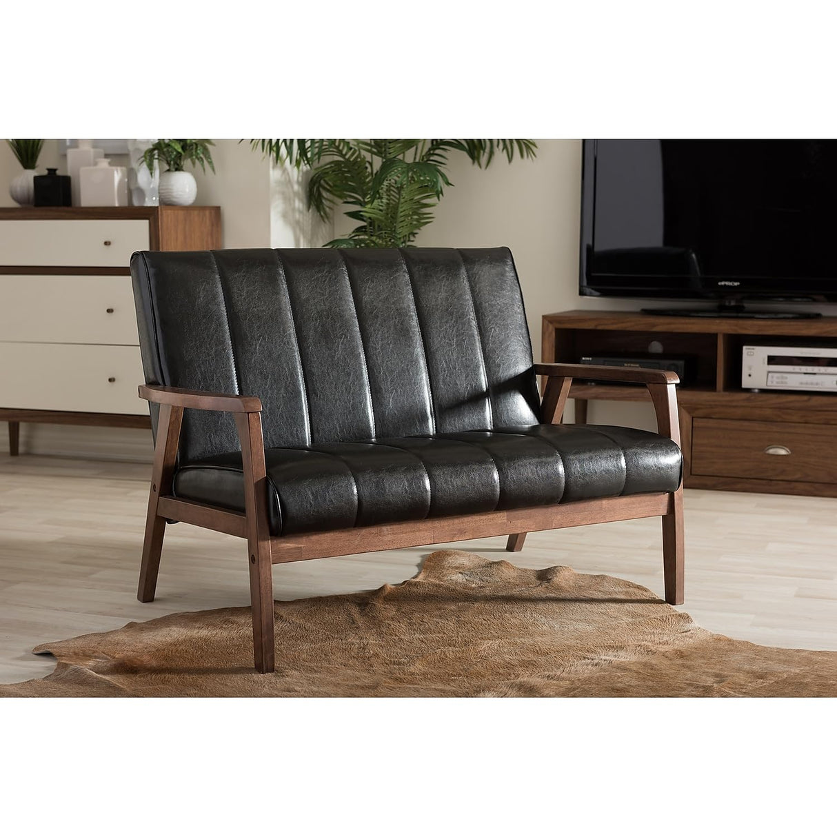 Baxton Studio BBT8011A2-Black Loveseat Love Seats, 29.45LX44.66WX31.59H, Black Baxton Studio