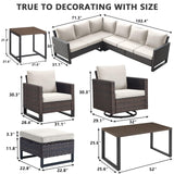 HUMMUH 10 Piece Patio Furniture PE Wicker 6-Seater Outdoor Sectional Sofa with Dinning Table Patio Swivel Chairs Outdoor Chairs for Porch,Garden,Backyard,Deck(Brown/Beige) HUMMUH
