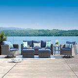 ovios Patio Furniture Set, 6 Piece Outdoor Wicker Sofa with Swivel Rocking Chairs and Comfy Cushions, High Back Rattan Couch Conversation Set, Denim Blue ovios