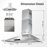 Tieasy Range Hood 30 inch Wall Mount, Kitchen Vent Hood 450 CFM in Stainless Steel, Stove Vent Hood with Ducted Convertible Ductless, Touch Switch, LEDs Light, 3-Speed Fan, Aluminum Filters Tieasy