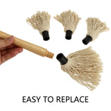 Hedume 2 Pack BBQ Basting Mop with 6 Extra Replacement Heads, Grill Basting Mop Wooden Long Handle Perfect for BBQ Grilling Smoking Steak (18.2 Inch) Hedume