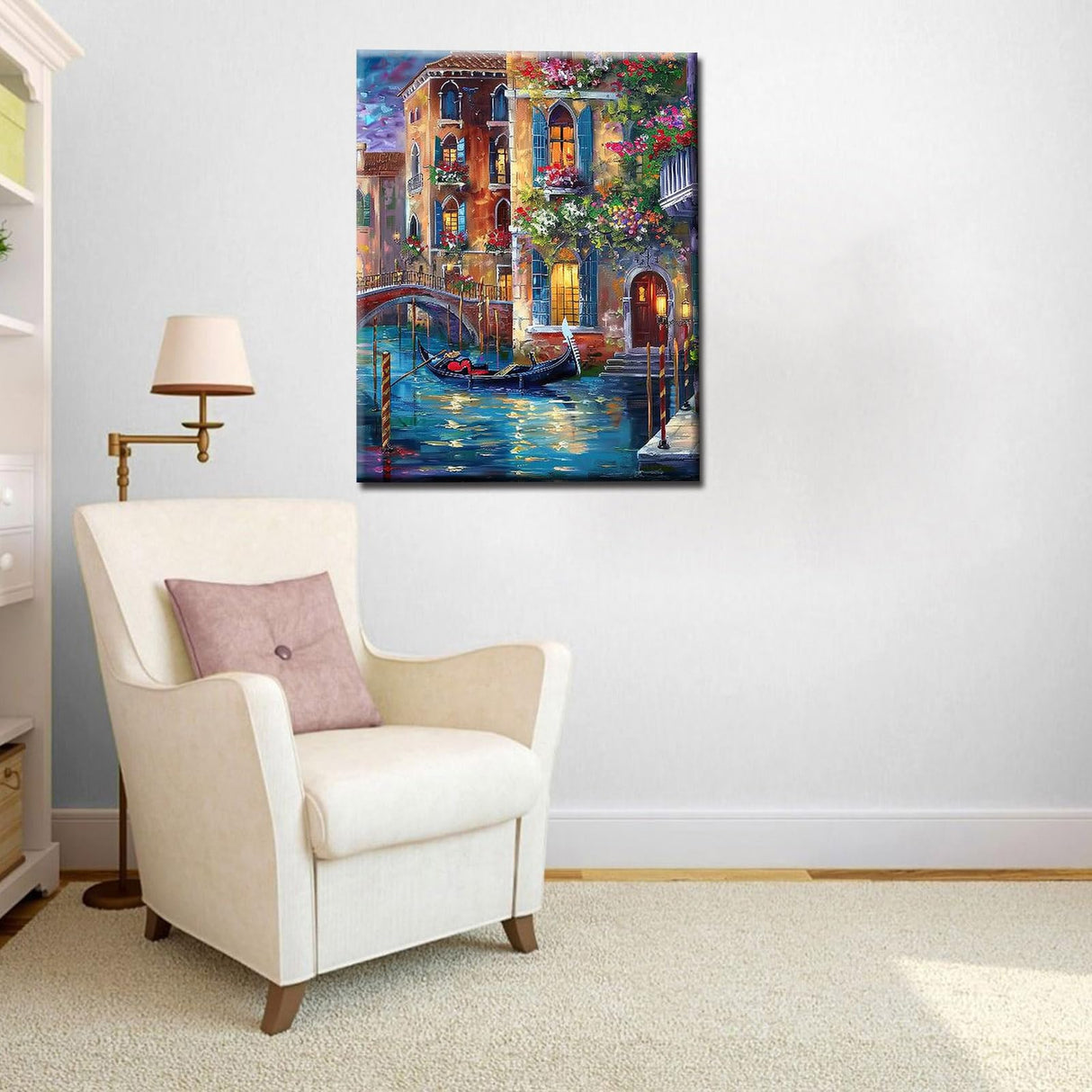 Venice Gondola Landscape Paint by Numbers Kits 16x20 inch Canvas Graffitic Building with Flowers DIY Oil Painting for Adults Beginner, 16''x20' inch Boat Paintwork with Brushes Office Decor(DIY Frame) Tucocoo