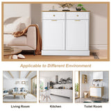 UEV Double Kitchen Trash Cabinets,Two Tilt Out Trash Cabinets with Solid Hideaway Drawers,Free Standing Wooden Kitchen Trash Can Recycling Cabinet Trash Can Holder (White) UEV