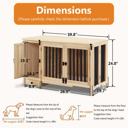 MCombo Wooden Dog Crate Furniture, Indoor Dog Kennel Pet House End Table, Solid Wood Portable Foldable Dog Cage for Small/Medium Dogs, CC44 (Natural)