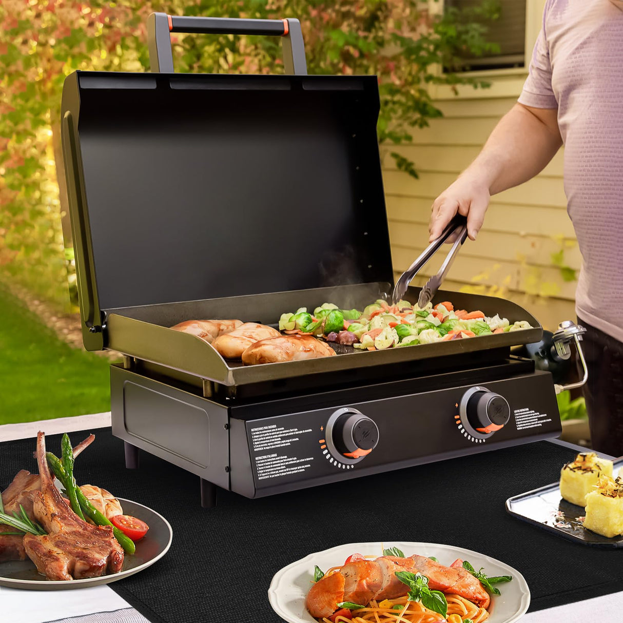 Amerbro 15 x 18 in Fireproof Grill Mats for Outdoor Tabletop Grill to Protect Your Grill Table - Heat Resistant Grill Table Mat - Waterproof & Oilproof BBQ Mat - Black (1mm) Amerbro