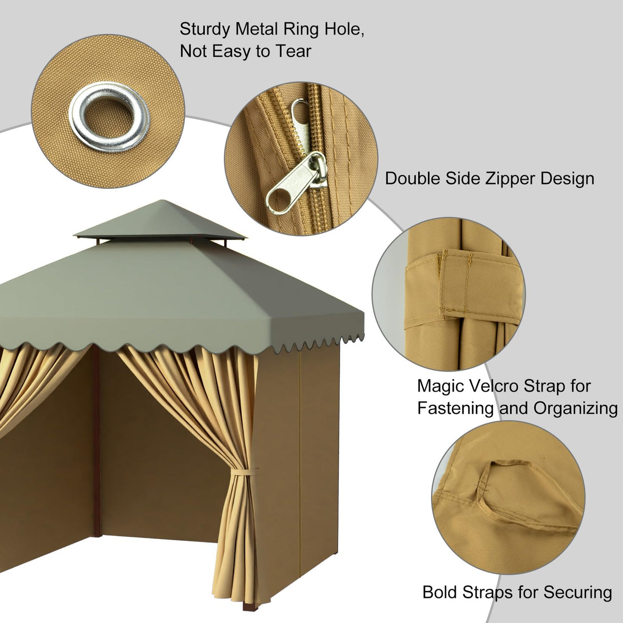 PLULON Gazebo Curtains Outdoor Waterproof, 10' x 10' Universal Replacement Privacy Curtains 4-Panels Curtain Side Wall with Zipper for Patio Yard Garden (Curtain Only) PLULON