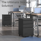 Guizeeopo Filing Cabinets for Home Office, Mobile File Cabinet with Lock, 3 Drawer Filing Cabinet for A4/Letter/Legal Size Folder, Fully Assembled Except Casters, Matte Black Guizeeopo