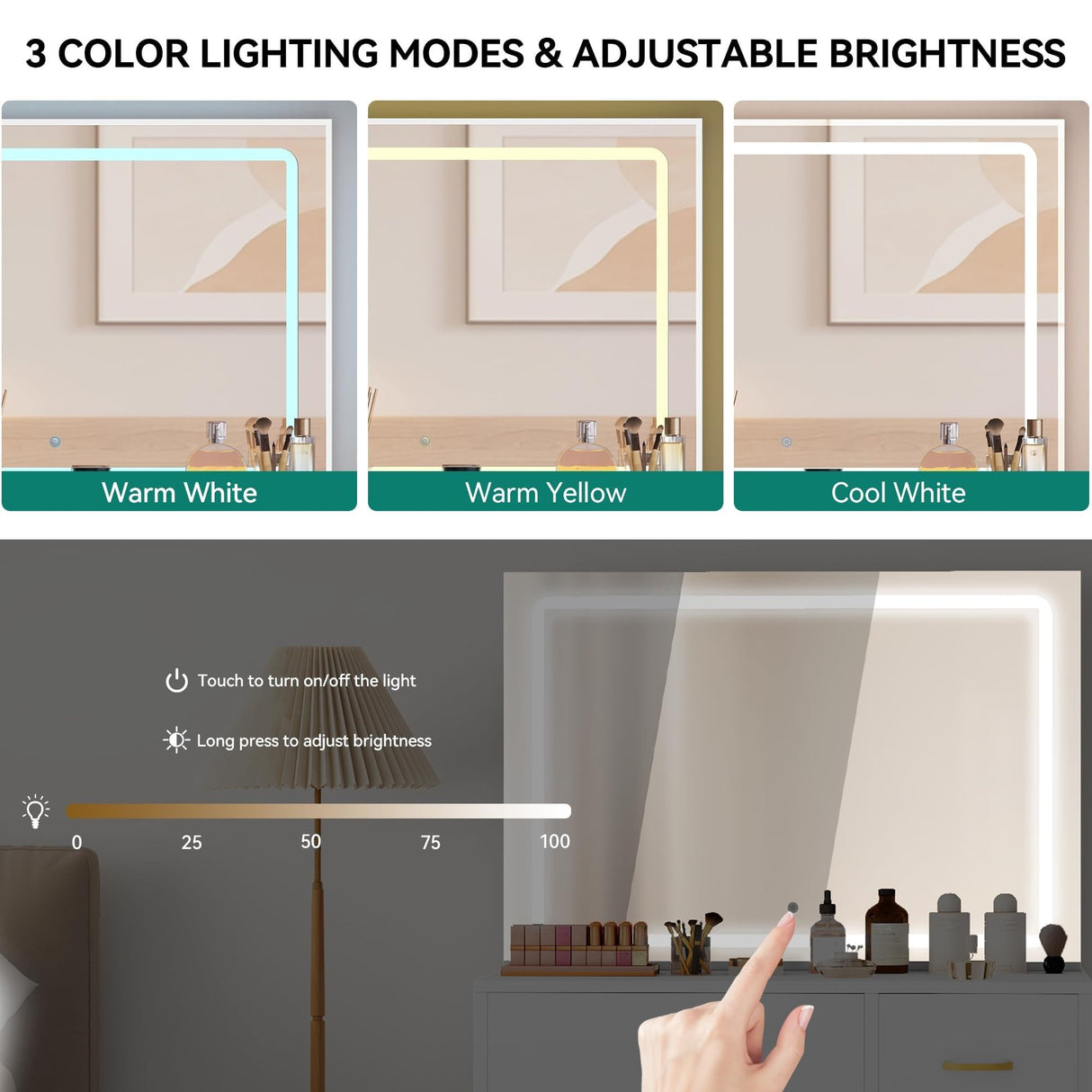 YITAHOME Vanity Desk with Large 35" Mirror and LED Lights, Makeup Vanity Set with 4 Drawers and Stool, Ample Storage & Power Strip, Brightness Adjustable, Dressing Table, Milk White YITAHOME