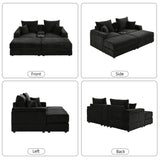 GNIXUU 82.7" Oversized Loveseat Sectional Sofa Sleeper with Storage Console & Cup Holders & USB Ports, Comfy Chaise Lounge Couch Bed with Ottomans for Living Room, Black Corduroy GNIXUU