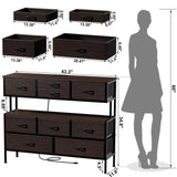 REAHOME Dresser TV Stand with Charging Station and LED Lights, 55” TV Stand with 9 Drawers, Fabric Dresser for Bedroom, Steel Frame, Large Storage Chest of Drawers for Closet, Living Room, Brown REAHOME