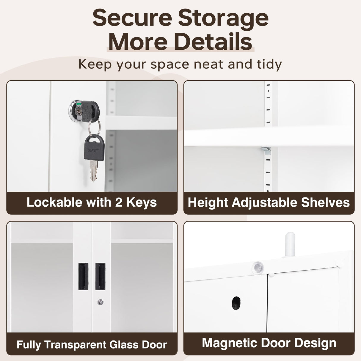 AFAIF 71" Curio Cabinet Glass Display Cabinet with 4 Adjustable Shelves, Tall Bookshelf Bookcase with Glass Doors, Lockable Metal Storage Cabinet Modern Liquor Cabinet for Home Pantry Kitchen AFAIF