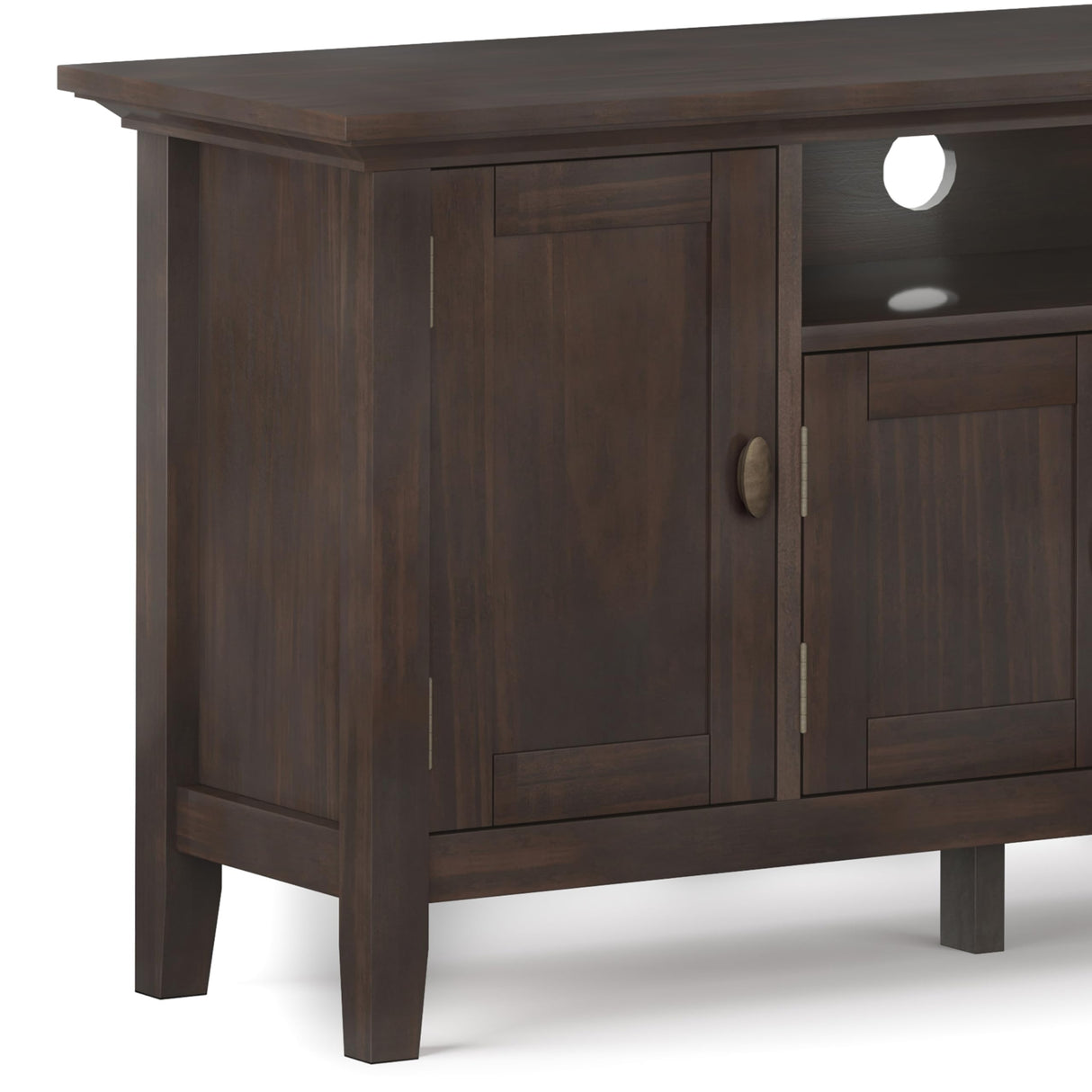 SIMPLIHOME Redmond SOLID WOOD Universal TV Media Stand, 72 Inch Wide, Transitional, for Flat Screen TVs up to 80 Inch in Brunette Brown SIMPLIHOME