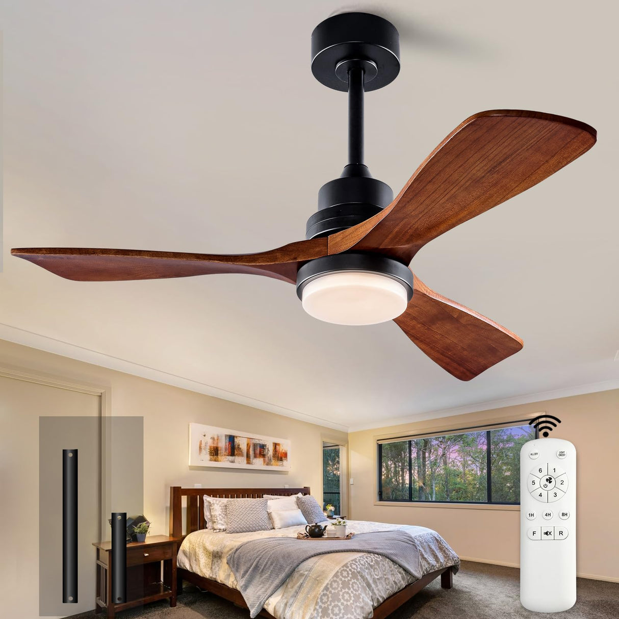 XBIBI 42 Inch Ceiling Fans with Lights and Remote, Modern 3 Blades Wood Ceiling Fan with light, 6 Speed Quiet DC Motor, Indoor Outdoor Ceiling Fan for Patio Bedroom Living Room Kitchen Office XBIBI