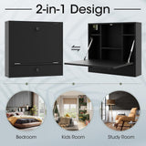 Tangkula Wall Mounted Desk, Multi-Function Floating Desk Wall Mount Laptop Desk, Space Saving Wall Mounted Table Wall Desk with Storage Drawer and Shelves (Black) Tangkula