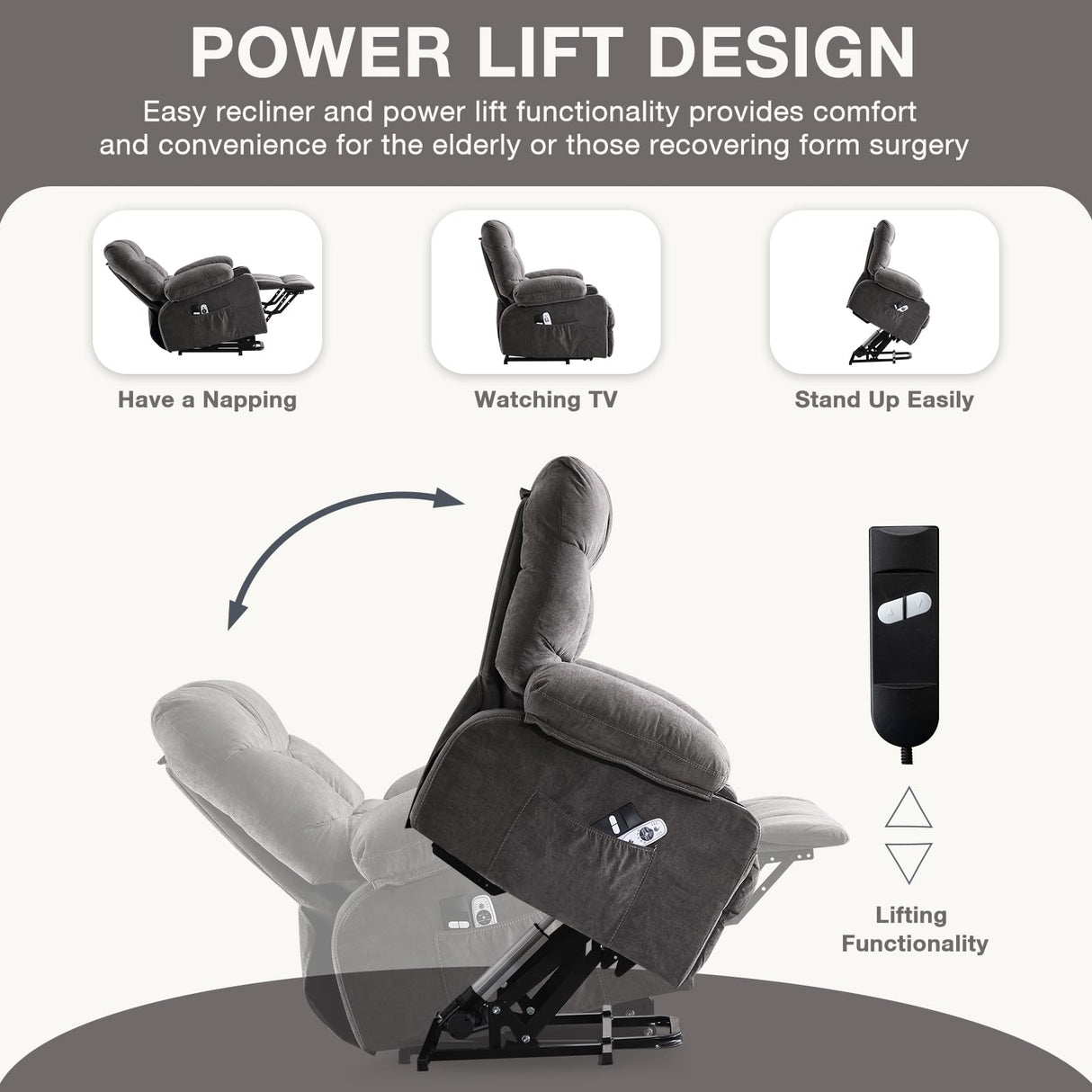 BOSMILLER Power Lift Recliner Chair for Elderly with Heat and Vibration Massage,Electric Recliner with USB Charging Port for Living Room, Infinite Position, Side Pocket BOSMILLER